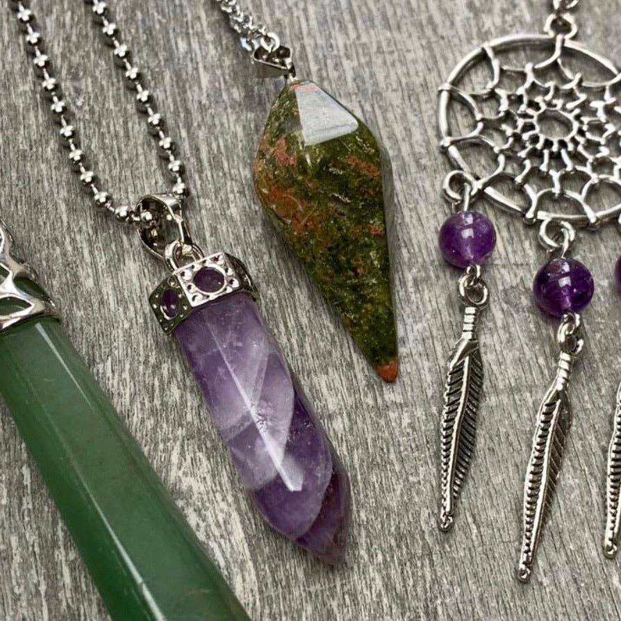 Assorted Gemstone Pendant Necklace with Stainless Steel Chain
