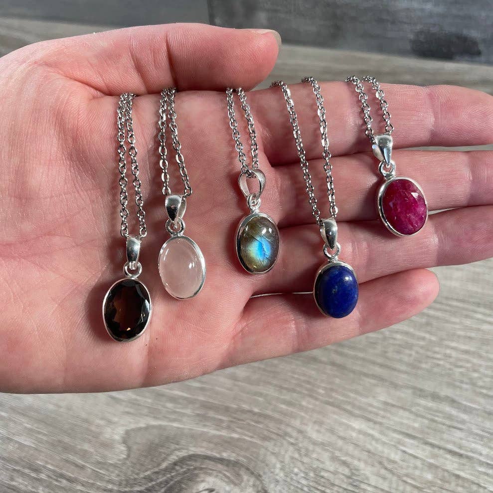 Sterling Silver Oval Gemstone Pendants - Assorted Crystal Jewelry Wholesale