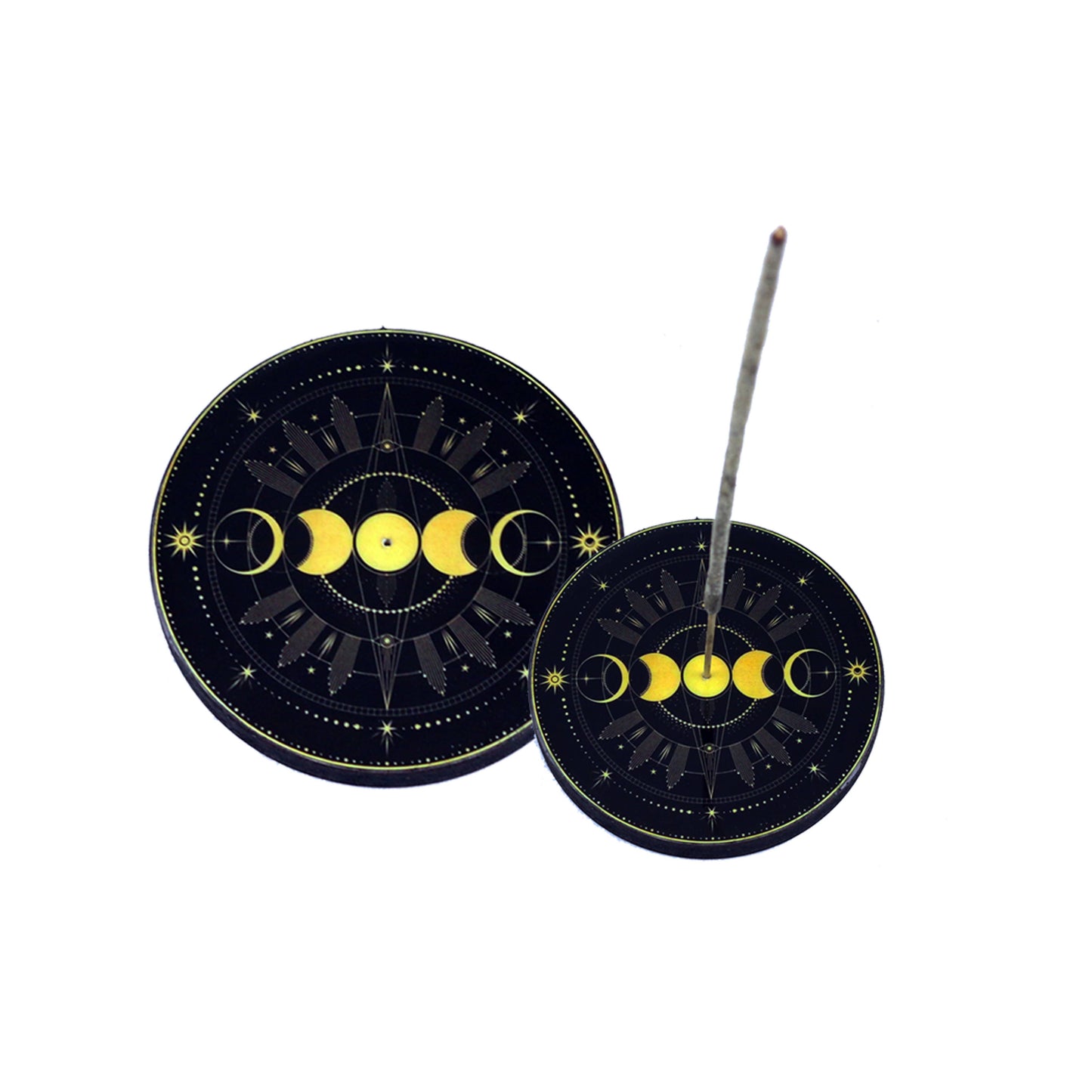 Incense Burner, Round Wooden - Triple Moon (4 in.)