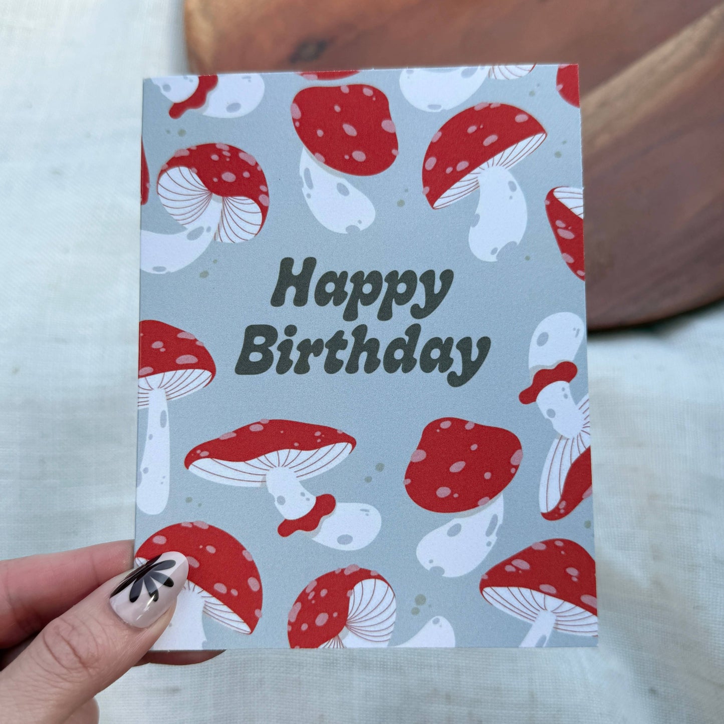 Happy Birthday Mushroom Pattern Greeting Card