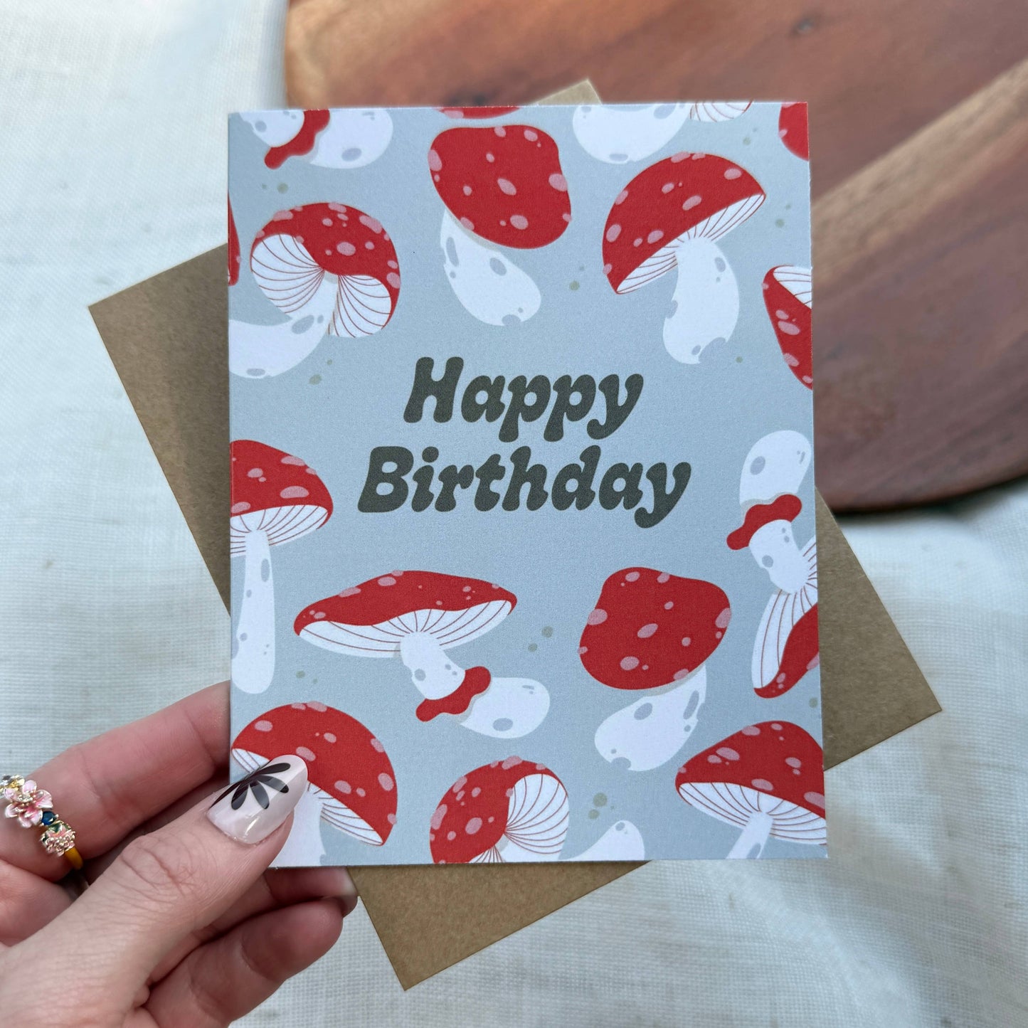 Happy Birthday Mushroom Pattern Greeting Card