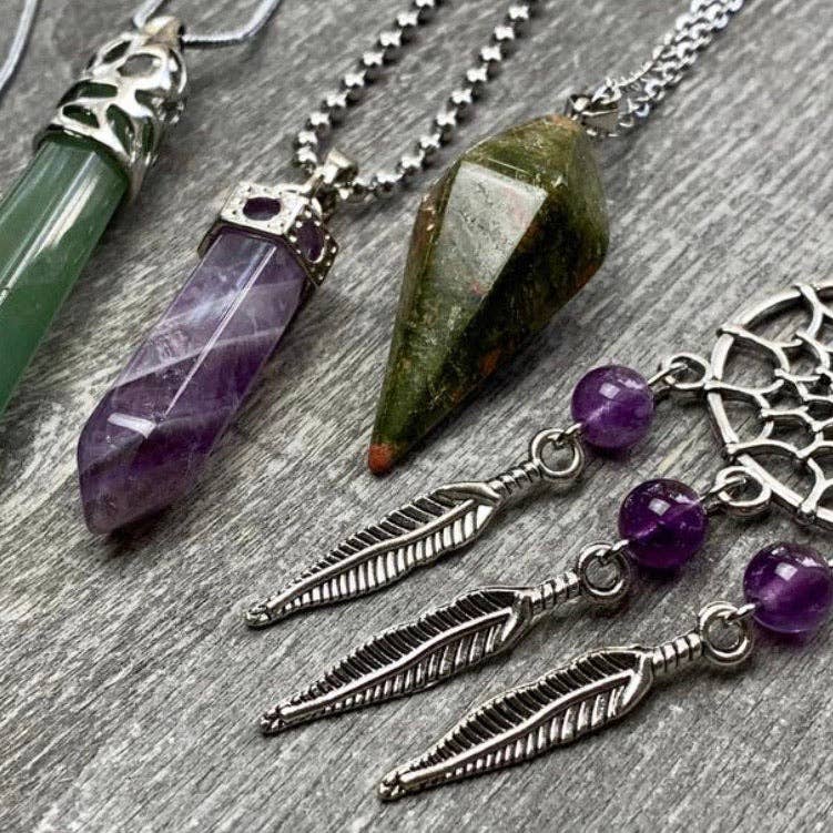 Assorted Gemstone Pendant Necklace with Stainless Steel Chain