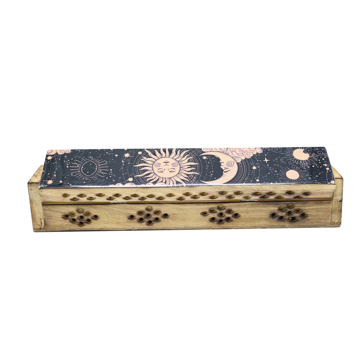 Incense Burner Box, Wooden - Sun & Moon Pink