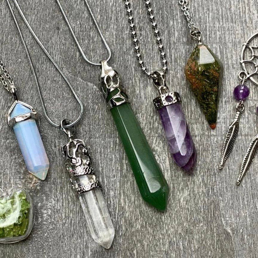 Assorted Gemstone Pendant Necklace with Stainless Steel Chain