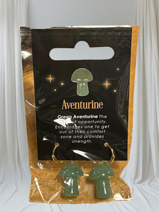 Aventurine Mushroom Gold Hoop Earrings