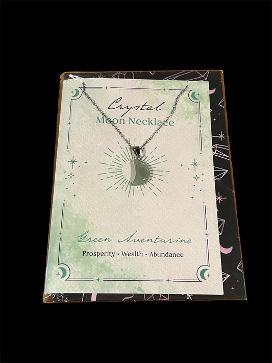 Aventurine Moon Silver Chain Necklace with Card