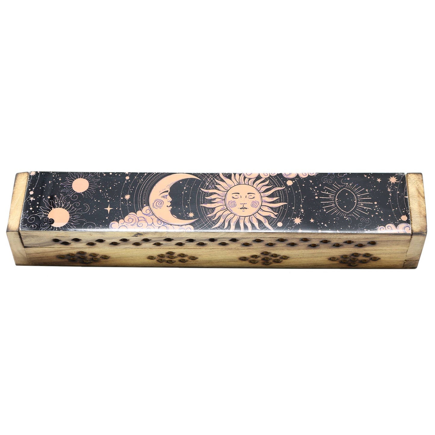 Incense Burner Box, Wooden - Sun & Moon Pink